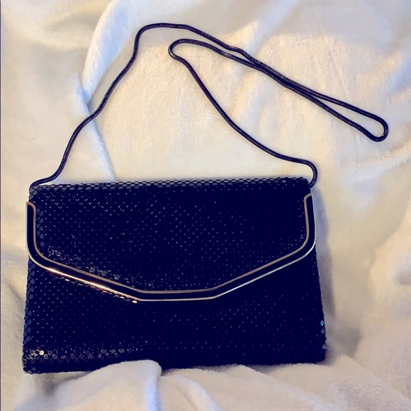 Fancy Black Sequin Accented w/Gold Evening Bag - Picture 1 of 8
